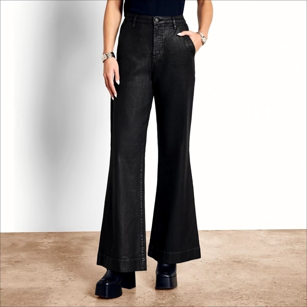 NWT Sam Edelman Black Coated Bay Flare Trouser Jean Size 30 $119